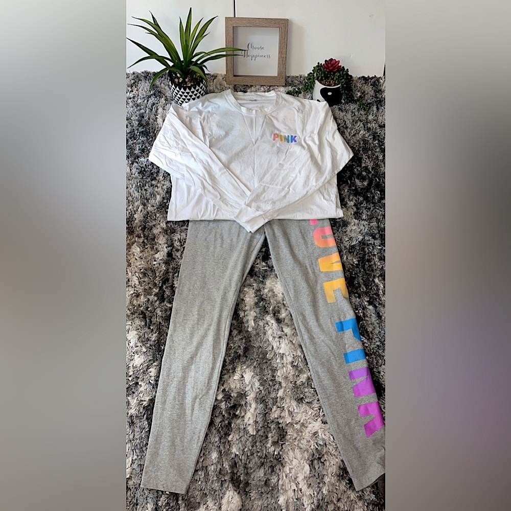 Victoria’s Secret PINK leggings and long sleeve tee shirt matching set